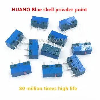 Frete grátis 10Pcs/lot Novo HUANO Mouse Micro Switch Azul Concha em pó de ponto de 80 milhões de vezes o botão do mouse do computador interruptor