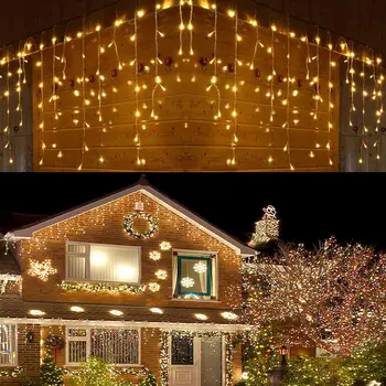 Natal Icicle Luzes de LED Outdoor Cortina de Fadas Seqüência de Luzes do Ano Novo Decoração de 2022 Para o Natal/Interior/Janela de Decoração