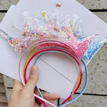 2022 Moda Bling Coroa, Faixa de Cabelo Brilhante Lantejoulas Princesa Cabeça para as Meninas Adoráveis Acessórios de Cabelo Para Crianças, Chapéus de Aniversário