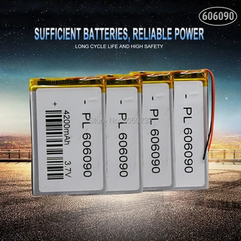 4pc 3,7 v 4000mAh 606090 de Polímero de Lítio Recarregável da Bateria Para o GPS, MP4 Câmera do Banco do Poder Tablet Brinquedos Elétricos PAD DVD