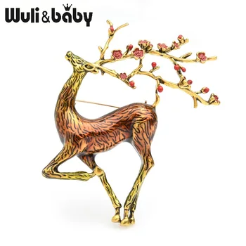 Wuli&bebê Grandes Veados Sika Broches Mulheres Homens Liga Marrom Esmalte Elk Animal Broche de Pinos de Presentes de Natal
