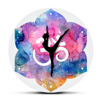 Yoga Menina Om Espiritual Relógio De Parede Yoga Studio Zen Decoração Hindu Aquarela Om Símbolo Moderno Relógio De Bailarina Yogi Impresso Tempo