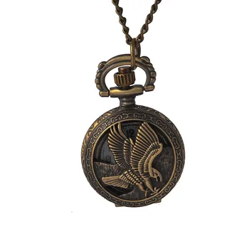6102New de quartzo relógio de bolso águia de bronze oco retro personalidade acessórios colar relógio de bolso