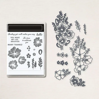 Celestial Hollyhocks Claro Selos e cortantes Floral Frases Selos para DIY Scrapbooking Cartão de Fazer Artesanato Corta 20A