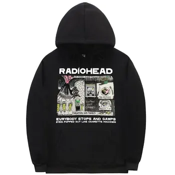 Banda de Rock britânica Radiohead Evrybody Pára e Gawps Olhos saltavam Como Cigarro Máquinas Álbum Gráfico Homens de grandes dimensões Capuz
