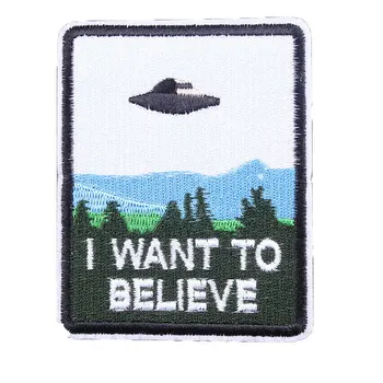 Eu Quero Acreditar Patch de Ferro Sobre Manchas Na Roupa de Calor-adesivo Bordado Patches Para Roupas UFO Patch De Roupas, Casacos