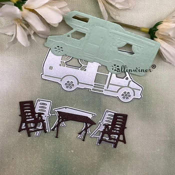 Acampamento carro mesas e cadeiras de Metal cortantes (Estênceis Para Scrapbooking Decorativos em Relevo de Artesanato, Cortando Modelo