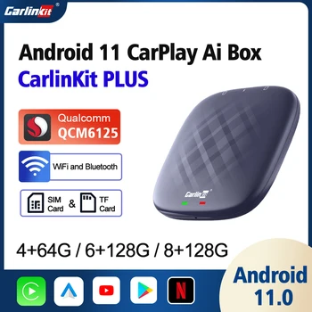 CarPlay Mini Caixa Android 11 do YouTube, Netflix IPTV QCM6125 8-Núcleos Android Auto Wireless CarPlay Caixa de TV 4GLTE WiFi GPS CarlinKit