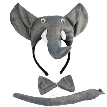 Animais de Ouvido 3D Elefante Cabeça Cauda Empate Festa de Headwear de casamento aniversário de Cosplay Traje de Halloween