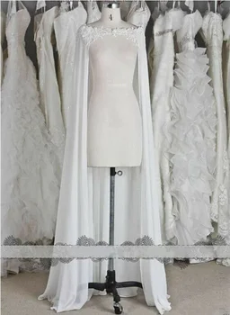 Chiffon branco manto nupcial casaco de renda manto nupcial vestido de noiva manto