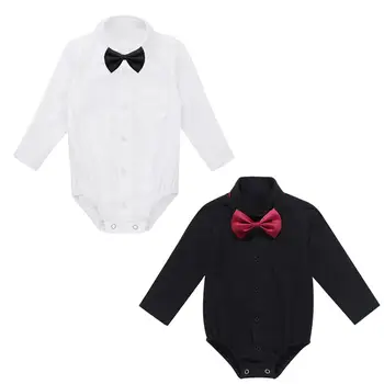 Bebê recém-nascido Rapazes de Smoking Roupa de Cavalheiro Estilo de Camisa de Mangas compridas de Romper com Laço Conjunto Infantil de Roupas de Criança Roupas de Bebê